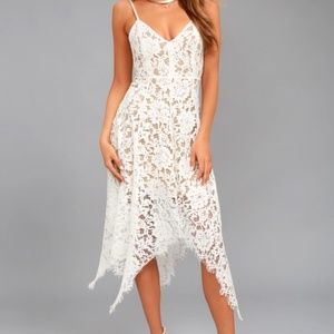 Lulus One Wish White Lace Midi Dress